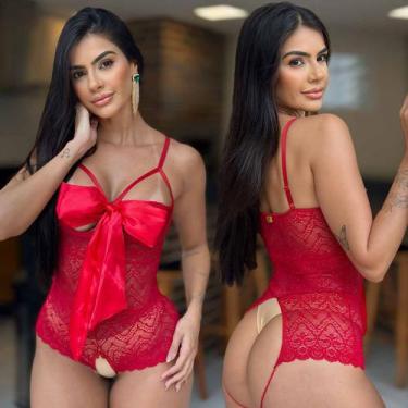 Imagem de Body Vazado Laço Rendada Sensual Com Abertura sexy - Like4you, M, Verm