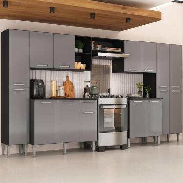 Imagem de Armário Cozinha Modulada Completa 329,5cm Pequim Top Multimóveis Mp3767 Preto-lacca Fumê