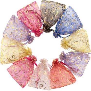 Imagem de Sacola de presente, pacote com 100 cores mistas de organza dourada, 7 