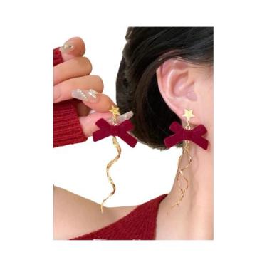 Imagem de Brincos Longos De Natal Com Laço Vermelho, Floco De Neve, Estrela E Co