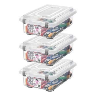 Imagem de Kit 3 Caixa Organizadora Multiuso Com Trava 8,6L Cristal Top Stock - S
