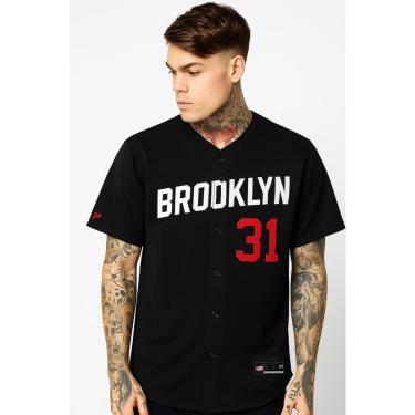 Imagem de Camiseta Camisa Baseball Jersey Botão New york Masculina preta-Unissex