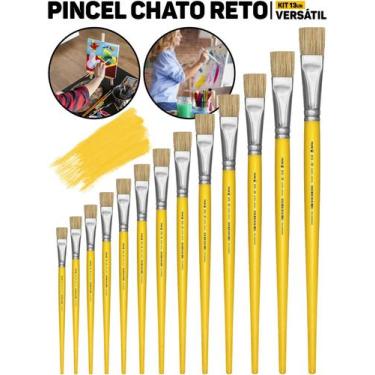 Imagem de Kit Completo 13 Pincéis Chato Reto 815 Tigre Profissional Artesanato P