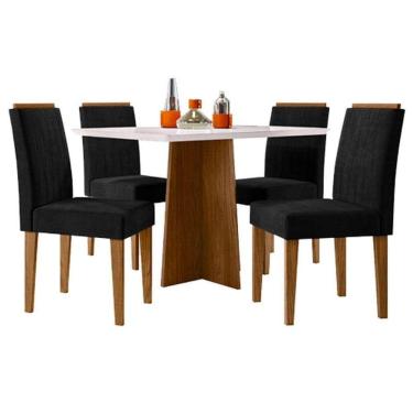 Imagem de Mesa De Jantar Anitta 120x80 Cm Com Vidro Ype Off White E 4 Cadeiras Ana Ype Veludo Preto
