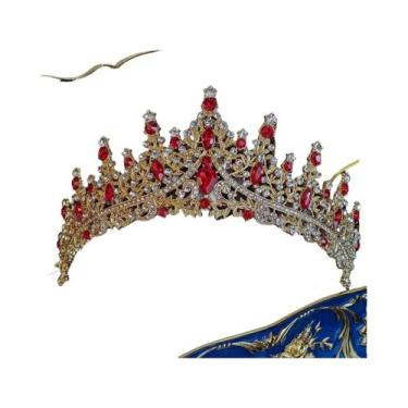 Imagem de Tiara De Noiva Com Strass Vermelhos, Coroa De Casamento Luxuosa Feita 