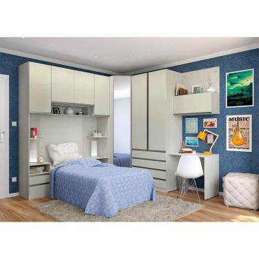 Imagem de Kit Guarda Roupa Casal Canto Prime Luciane com Escrivaninha MDP Crema-kashmir