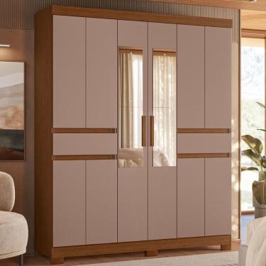 Imagem de Armário De Quarto E Prateleiras 10 Portas 2 Gavetas Com Espellho Nogueira