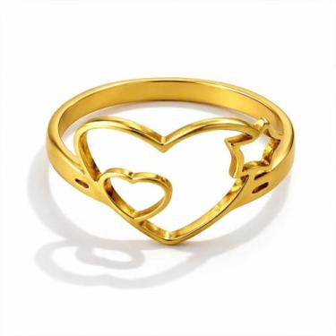 Imagem de Anel Coração Estrela Dourado Banhado Ouro 18k Feminino Elegante Presen