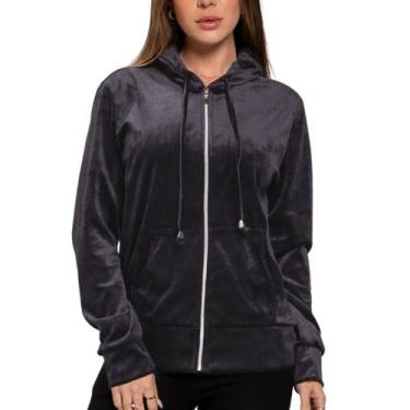 Imagem de Jaqueta Blusa Feminina Casaco Plush com Capuz Ziper e Bolso - Look Mod