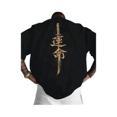Imagem de Camiseta Masculina De Algodão Com Manga Curta, Estampa De Espada Samur