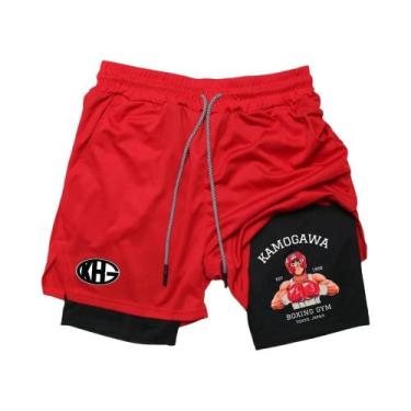 Imagem de Shorts De Treino Masculinos 2 Em 1 Para Academia E Corrida Anime IPPO 