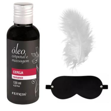 Imagem de Óleo CEREJA Massagem Corporal Intim Pena Sensorial Tapa Olho - FEITIÇO