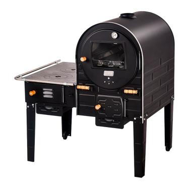 Imagem de Forno a Lenha Médio com Fogão Acoplado Interno em Inox 430 Preto com Termômetro Hidro I...
