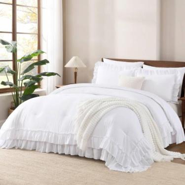 Imagem de Conjunto de edredom Andency White Queen Size com babado, 3 peças