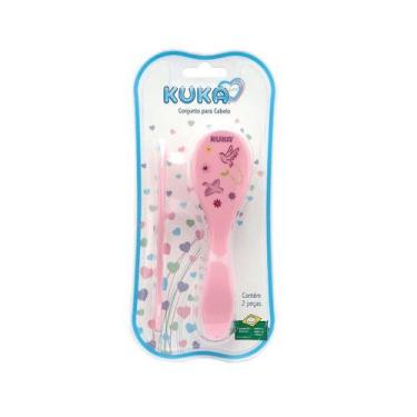 Imagem de Kit Escova e Pente Para Cabelos Do Bebe Rosa Kuka 