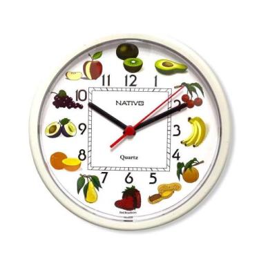 Imagem de Relógio de Parede Educativo Frutas 21,5 cm Redondo Nativo Ref.514595