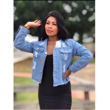 Imagem de Jaqueta Jeans Feminina  Cropped Curta Com Rasgo Destroyed Moda Bloguei