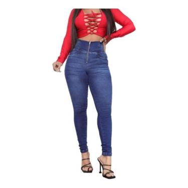 Imagem de Calça Jeans Feminina Luxo Com Lycra Cós Alto Empina Bumbum - Gladishoe