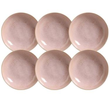 Imagem de Jogo 6 Pratos Fundos Rosa Cerâmica Porto Brasil 830ml Talharim Ravioli Inhoque  Bio Litchi