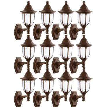 Imagem de Kit 12 Arandelas de Parede Marrom 38cm Luminária Decorativa Clássico Dital Fachadas Var...
