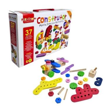 Imagem de Construtor Monta, Brinca e Desmonta Brinquedo Educativo em Madeira e E