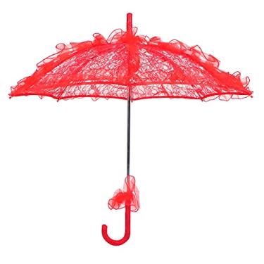 Imagem de Guarda-chuva de renda,guarda-chuva de guarda-sol de renda de tecido dobr¨¢vel Homeford para noiva, guarda-chuva de noiva de casamento vintage para decora??o de foto senhora, 9,8 x 2,9 pol.(red),