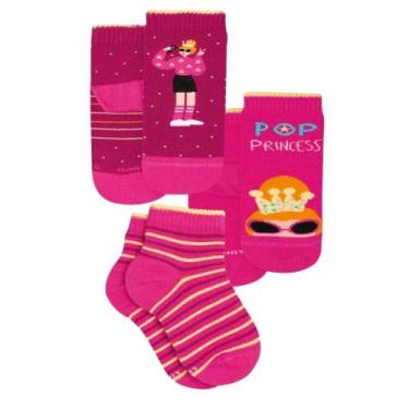Imagem de Meia com Cano Infantil Feminina Kit 3 Pink Pop Lupo