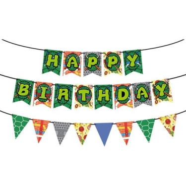 Imagem de Faixa de Aniversário com Tema de Tartaruga e Pizza JIYUWATA