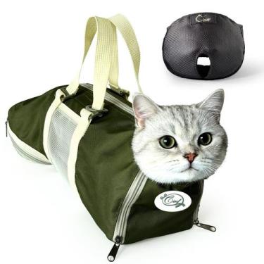 Imagem de Bolsa de contenção para tosa de gato Cinf verde musgo com focinheira M