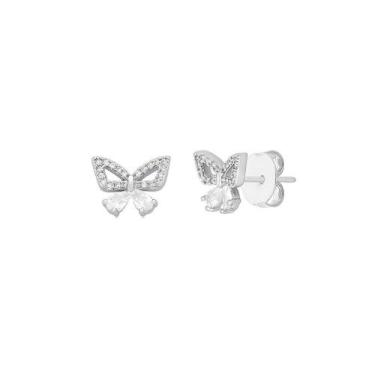 Imagem de Brinco Borboleta Cravejada Banhada a Ródio Branco - Zircônias - VIDIÈ