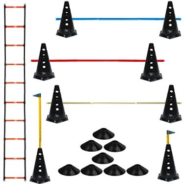 Imagem de 8 Cones Furados C/Barreira + 8 Pratos + Escada Agilidade