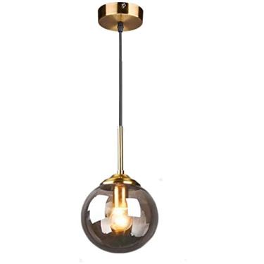 Imagem de Luminária de bola de vidro Moderna E14 Lustre Luminária de teto para Sala de Estar Cozinha Ilha Restaurante Corredor (15CM, Cinza fumaça)