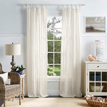 Imagem de MARTHA STEWART Laguna Stripe – Par de cortina de janela semitransparente com abas para amarrar e abas, 241 cm, Mocha