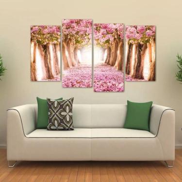 Imagem de Quadro Paisagem Flores Rosa Mosaico Em Tecido 4 Peças 1