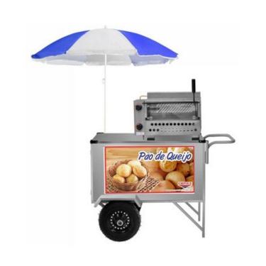 Imagem de Carrinho de Pão de Queijo Inox com Rodas Pneumáticas e Guarda Sol - Cefaz