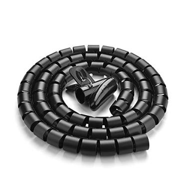 Imagem de Capa para gerenciamento de cabos de 3 m EZ Cord Bundler de 2,5 cm de diâmetro com clipe de zíper organizador de cabos de enrolamento de fio de cabo flexível e expansível para casa e escritório corretivo para PC, TV, computador, cinema