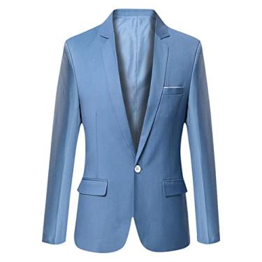 Imagem de Dawwoti Paletós de terno slim fit casual com um botão blazer casual executivo blazer, Azul claro, XG