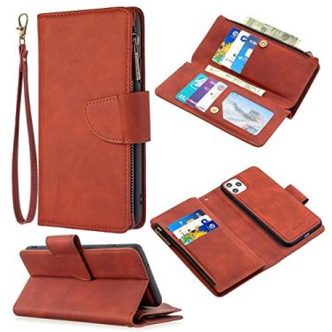 Imagem de Carteira com zíper multi porta-cartões capa de telefone para iPhone 13 12 Pro Max 11 XS XR X 8 7 6 6S Plus Capa traseira de couro, ruivo, para iPhone 11