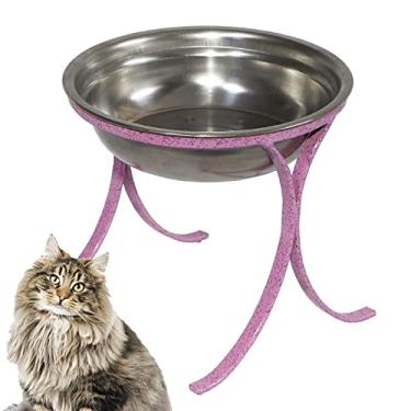 Imagem de Comedouro Pote Alto para Gatos em Ferro e Inox Ração Agua - Rosa
