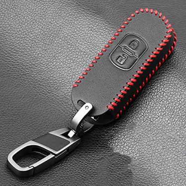 Imagem de CSHU Leather 2 3 Button Car Key Case Cover Keychain Ring Key Bag, Fit For Mazda 2 3 5 6 CX-3 CX-5 CX-7 CX-9 Speed Miata MX5,2 Buttons Red Line