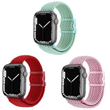 Imagem de 3 braceletes de substituição para smartwatches Adequado para Apple Watch Series 3/4/5/6/7/8 relógio esportivo inteligente (Verde+Vermelho+Rosa)