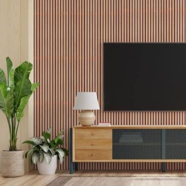 Imagem de Papel De Parede Adesivo 3d Madeira Ripada Clara Rolo 3m