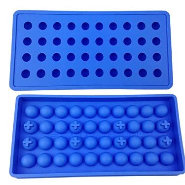Imagem de Mydio 2 pacotes com 40 mini moldes de bola de gelo faça você mesmo ferramenta para crianças com pudim doce gelatinoso suco de leite molde de chocolate ou coquetéis e partículas de uísque, azul claro, conjunto de 2
