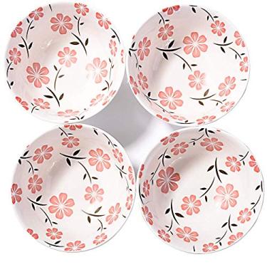 Imagem de Conjunto de 4 tigelas de arroz estilo japonês da Whitenesser, tigelas de arroz de cerâmica para aveia de cereais (4, Sakura branca)