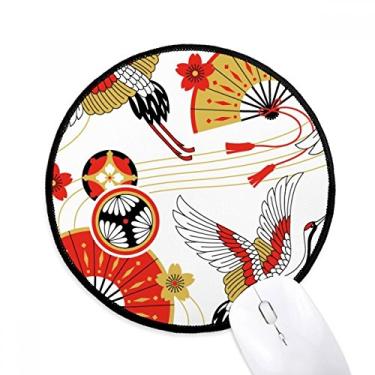 Imagem de DIYthinker Ventilador dobrável Crane Sakura Padrão Mouse Pad Desktop Office Tapete Redondo para Computador