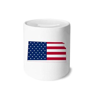 Imagem de DIYthinker Kansas USA Map Stars Stripes Flag Shape Money Box Saving Banks Ceramic Coin Case Kids Adults