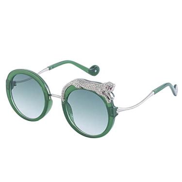 Imagem de Óculos de sol redondos femininos retrô leopardo óculos de sol para senhoras anti-luz azul óculos vintage, verde c5, com uma bolsa