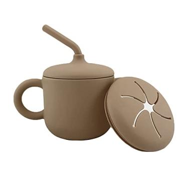 Imagem de burko Copos de silicone 2 em 1 para bebês com tampa de canudo e lanche Copos de silicone para bebês com alças Copo de canudo à prova de derramamento Sem BPA Pode ser lavado na lava-louças