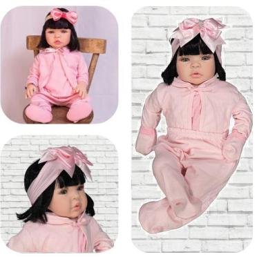 Boneca Bebê Reborn Princesa Larinha Loira Roupa Creme 53cm