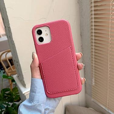 Imagem de Pacote de cartão de pele de luxo Capa de telefone de couro rígido para iphone 14 13 7 8 Plus X 12 XR MAX 11 Pro SE Mini Cover, Rose Red, para iphone 13ProMax